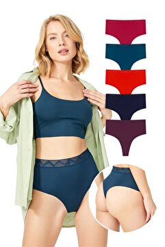 Cottonhill Basic Yüksek Bel Lazer Kesim Tanga Külot 5'li Paket