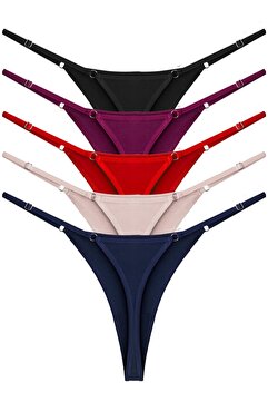 Cottonhill Basic Pamuklu Beli Ayarlanır Kadın Tanga Külot 5'li Paket