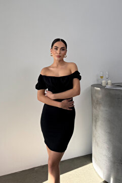 msm fashion Kadın Elbise Mini Yazlık Kısa Kollu Yaka Detaylı Esnek Bodycon Elbise