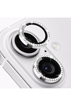 Fibaks Apple Iphone 16 & Iphone 16 Plus Kamera Koruma Parlak Renkli Taşlı Lens Koruyucu Temperli Cam Koruma