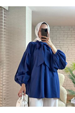 Nergis Neva Butik yakası fularlı pileli tunik
