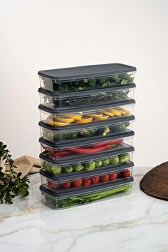 Nette Ucuzluk 8'li (8 X 1170 ml) Buzdolabı Organizer Mikrodalga Ve Difrize Uygun Saklama Kabı Antrasit