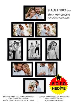 yhfoto 9 Adet 10x15 Çerçeve - Siyah Çerçeve - Mini Mdf Çerçeve - Fotoğraf Çerçeve Seti