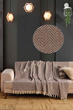 LADYNİL Natural Koyu Kahve Koltuk Örtüsü | Koltuk Şalı 170x210 Pamuk