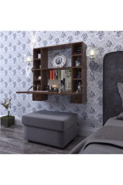 dekor fim Matmazel Aynalı Çekmeceli Lüx Makyaj Masası Koyu Ceviz
