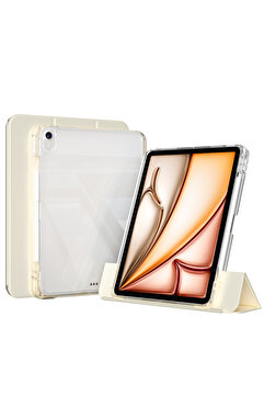 UnDePlus iPad Air 11inç M4/M3/M2 Air 4/5.nesil 10.9 Kılıf Kalem Bölmeli Akrilik Şeffaf Ayrılabilir Gold