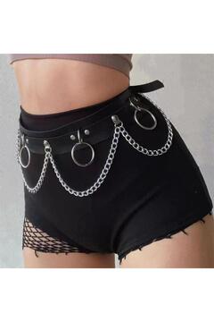 Genel Markalar Metal Halkalı Zincir Detaylı Gotik Harness Kemer