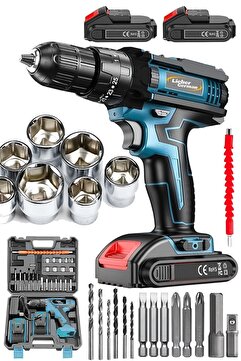 Lieber German Spra5800 27 Pcs Set Bakır Sargı Çelik Şanzuman Çift Akülü Şarjlı Vidalama Matkap