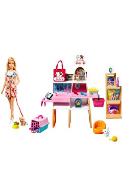 Barbie ve Evcil Hayvan Dükkanı Oyun Seti, 4 Hayvan Arkadaş ve Aksesuarlar, 3-7 Yaş Arası İçin GRG90