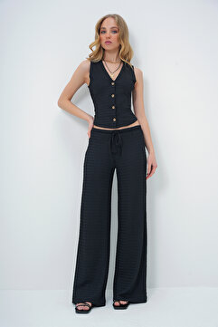 Trend Alaçatı Stili Siyah Slim Fit V Yaka Düğmeli Yelek Ve Pantolon Takım ALC-X13583