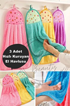 Kitchen Beauty 3 Adet Mercan Kadife El Havlusu Hızlı Kuruyan Yumuşak Su Emici Asılabilir El Yüz Havlusu