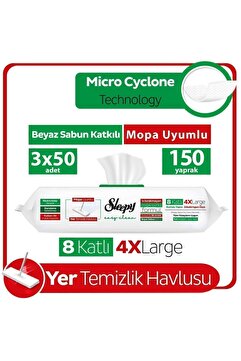 Sleepy Easy Clean Beyaz Sabun Katkılı Mopa Uyumlu Yer Temizlik Havlusu&mendili 3x50 (150 YAPRAK)