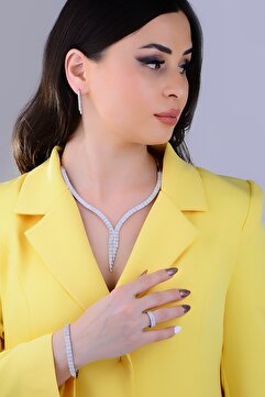 BARIŞ TAKI Kadın 925 Ayar Gümüş Salkım 4 Sıra Su Yolu Düğün Set