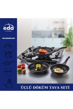 Eda Granit Döküm 3'lü Tava Seti Gri 20-24-28 Cm