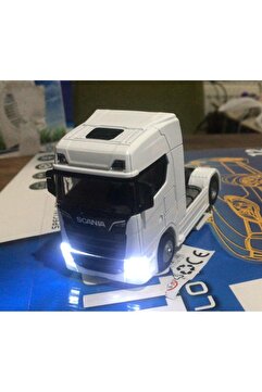 metaş oyuncak Oyuncak Metal Model Işıklı Sesli Beyaz Scania Tır Çek Bırak 12 cm