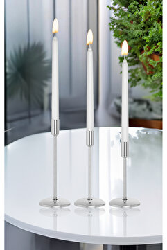 AG LightDesign 3'lü Üçlü Gümüş Şamdan Mumluk Dekoratif Ev Dekorasyon Paslanmaz