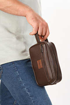 Newish Polo Erkek Deri Portföy Clutch El Çantası Kahverengi