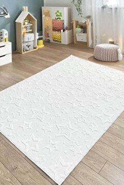 Decomia Home Stary Premium Puffy Peluş Kendinden Desenli Yıldızlı Kaymaz Taban Çocuk Halısı Oyun Halısı