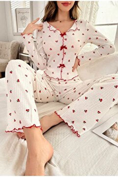 BELLA NOTTE Pamuklu Kiraz Desenli Mevsimlik Pijama Takımı
