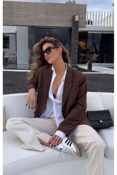 Genel Markalar KADIN Önden Düğmeli Yandan Cepli Içi Astarlı  Oversize Blazer Ceket