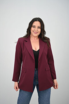 Koza Butik Kadın Büyük Beden Astarlı Düğmeli Blazer Ceket 9008-25-1