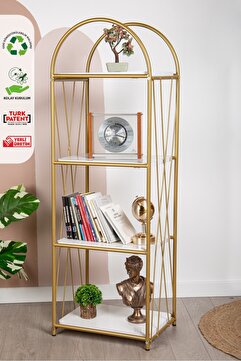 Fec Reklam Demeter Dekoratif Raf Mobilya Kitaplık Dekoratif Metal Mobilya Gold 4 Raflı Kitaplık