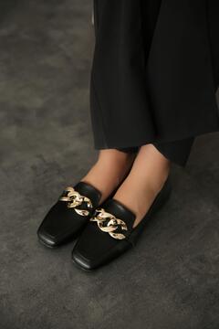 ZENNESHOES Kadın Siyah Deri Babet