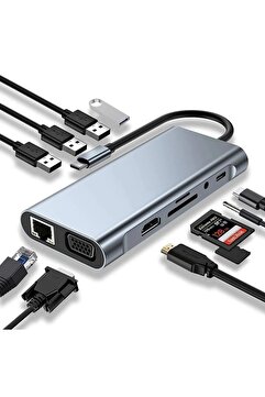 MAXGO 3121 Usb Çoklayıcı 11in1 Hub Type-c 4K HDMI Vga Lan Rj45 SD TF Kart Okuyucu Usb 3.0 Okuyucu Ad