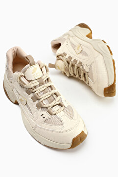 Limoya Caisa Bej Tekstil Detaylı Bağcıklı Kadın Sneakers