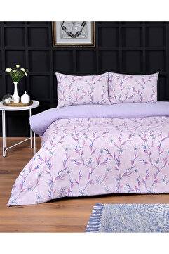 Sares Home Çiçekli Lavanta Desen Tek Kişilik Nevresim Takımı Iki Yönlü Kullanım Çarşafı Düz Lila