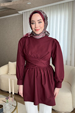 LOCCO Kadın Önden Bağlamalı Tunik Bordo
