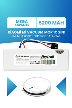 ELECTROLL Xiaomi Mi Vacuum Mop 1c 2in1 Uyumlu Batarya (MEGA KAPASİTE) 5200mah Robot Süpürge Pil Stytj01zhm