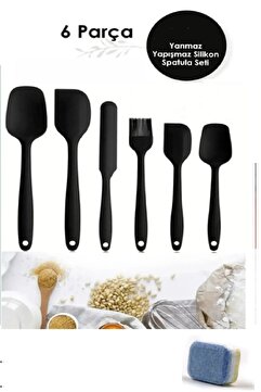 Genel Markalar 1.kalite 100% Slikon Kutulu Siyah 6lı Yanmaz Yapışmaz Pasta Fırçası Spatula 1 Adet Tablet Hediye