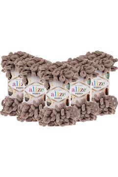 Alize (5 Adet ) Puffy El Örgü Ipliği 5'li Paket - 530 Koyu Bej - 100 Gr. 9 Mt. Parmak Örgü Ipi