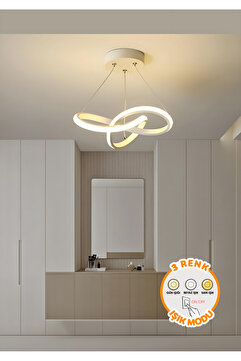 Dekorluna Modern Forte Beyaz Tekli 3 Renk Işıklı Power Ledli Salon Mutfak Oda Hol Ledli Avize
