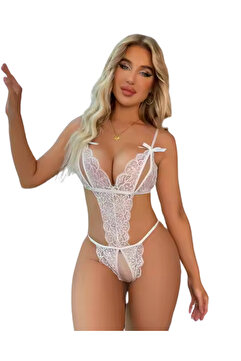 Depozee Büyük Beden Fantezi Beyaz Dantelli Babydoll Depozee9248