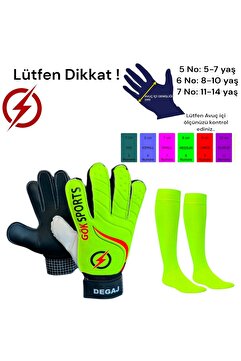 Gök Sports Degaj Yetişkin Big Çocuk Kaleci Eldiveni Goalkeeper Gloves Bilek Bandajlı Neon Sarı Çorap