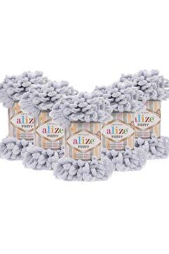Alize (5 Adet ) Puffy 416 El Örgü Ipliği 5'li Paket - 416 Gri - 100 Gr. 9 Mt. Parmak Örgü Ipi