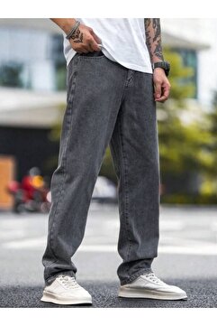 Cuqq Denim Erkek Asit Yıkama Yıpratmalı Gri Kot Baggy Pantolon Jean