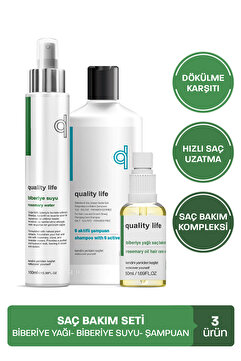 Quality Life Saç Dökülme Karşıtı ve Hızlı Saç Uzatan Doğal Biberiye Şampuanı Yağ Serum Seti Kolajen Keratin Tonik