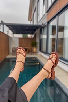 SHOEBELLAS Minka Taba Gold Yüzük Detaylı Kadın Sandalet