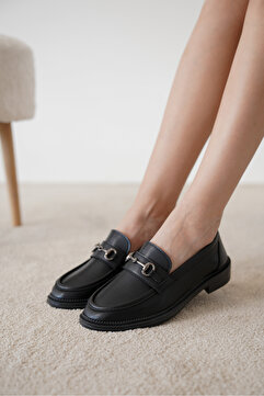 öz se shoes Siyah Cilt Toka Detaylı Oxford Loafer Ayakkabı