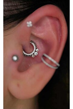 Arescollection g23 Titanium (titanyum) zirkon taşlı 1 adet daith septum uyumlu halka piercing