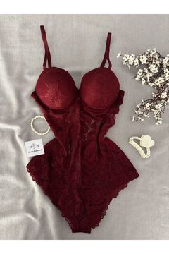 MH Moony Homewears Destekli Nermon Bordo Seksi Tulum