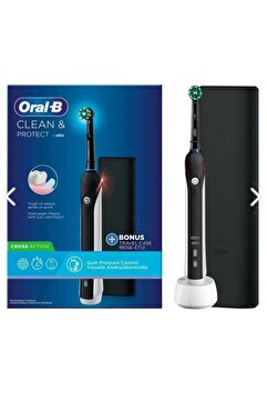 Oral-B Clean Protect Şarj Edilebilir Diş Fırçası Cross Action Siyah Bonus Travel Case