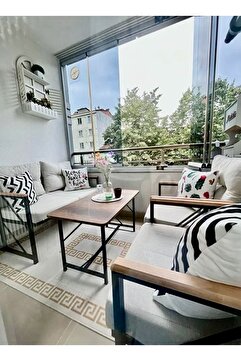 Kırlenta Krem Liva 2 1 1 Sehpa Balkon Takımı Bahçe Takımı Bahçe Mobilyası
