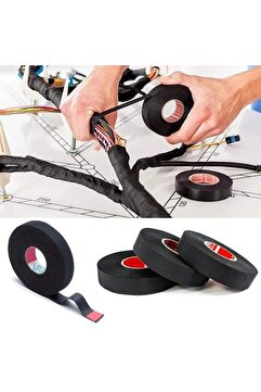 KL HOME 1-ADET Alman Otomotiv Kullanılan Kablo Yanmaz Bez Bant 19mm X 15 Mt Sıyah Alev Gecıktırıcı