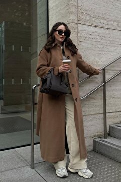 Olcay Gömlek Yaka Apolet Detaylı Oversize Uzun Kaban K. KAMEL 3064