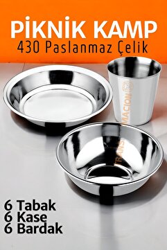 Transformacion Paslanmaz Çelik Tabak Kase Bardak Seti Kamp Piknik Seti 18 adet 721505
