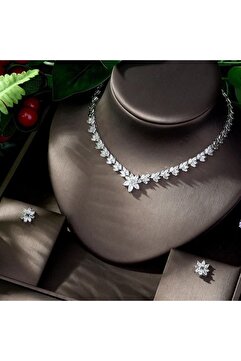 VİYA Pearl Zirkon Taşlı Yıldız Takı Seti Kolye Küpe Hediye Set